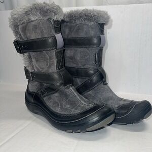 PRIVO Waterproof Winter Boots Fur Lined Buckle Gray Black Women Size 6